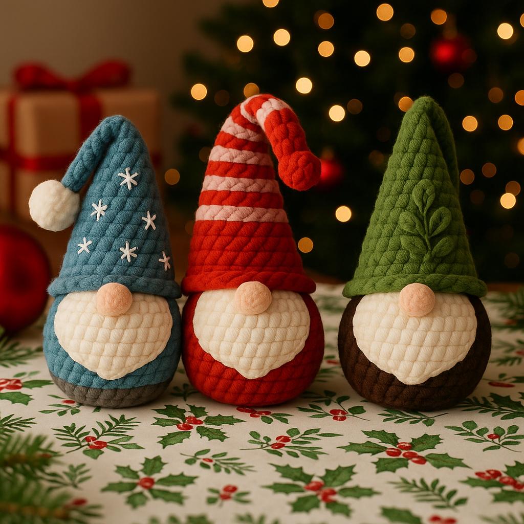 Santa, Elf, and Striped Christmas Gnome Crochet Set