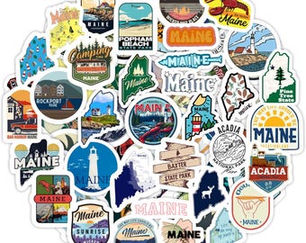 40Pcs Maine Stickers for Water Bottle and Laptop, State Souvenirs, Waterproof Vinyl Decals, Gifts