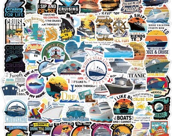 61Pcs Cruise Stickers Pack- Vinyl Waterproof Decals for Water Bottle, Laptop