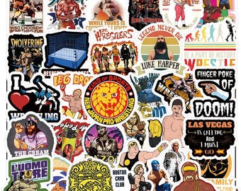 52Pcs Wrestling Stickers Pack-Vinyl Waterproof Decals for Water Bottle, Laptop