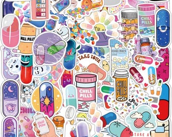 65Pcs Pill Stickers Pack, Vinyl Waterproof Decals for Water Bottle, Laptop, Gifts