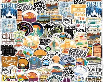 61Pcs Road Trip Stickers Pack, Vinyl Waterproof Decals for Water Bottle, Laptop, Gifts