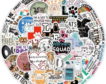 Veterinary Stickers Pack -Animals Medical Health Vinyl Decals 61 Pieces