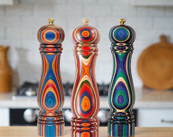 Colorful Wooden Pepper Grinder 8 Inch Boho Kitchen Decor Accent, Adjustable Manual Pepper Mill, Housewarming Gift Gift for wife mothers Gift