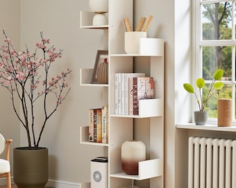 8-Tier Cactus Bookshelf, Modern Vertical Bookcase for Small Spaces, Waterproof Shelf Display Rack for Living Room Bedroom Office