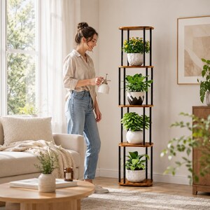 Tall 5-Tier Corner Plant Stand, Metal Pot Shelf for Indoor Patio Balcony