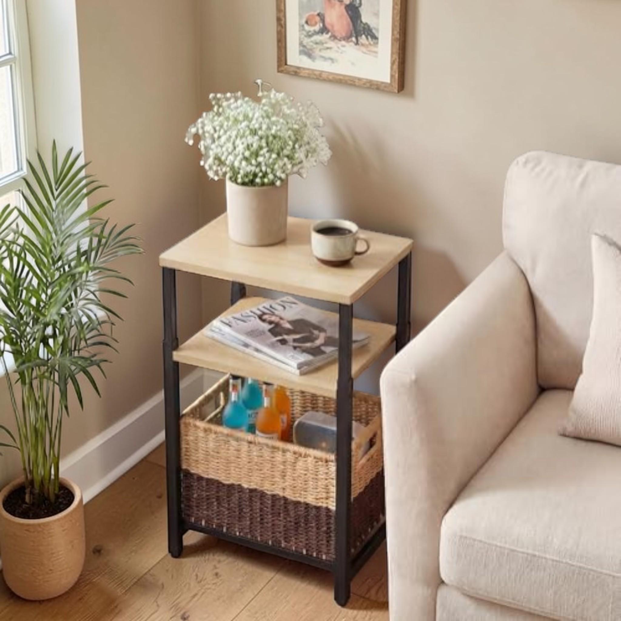 Modern Side Table With Storage Basket, Small End Table for Living Room ...