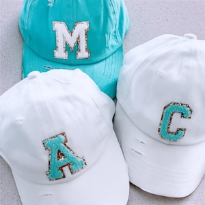 Personalized Initial Baseball cap for women  Zig Zag Ponytail Cap Affordable Gift for her Adjustable Sports hat Group Gift on a budget