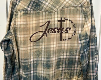 OOAK bleached flannel shirt infused with ink (on back)