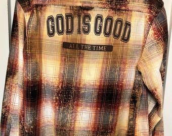 OOAK bleached flannel shirt infused with ink (on back)