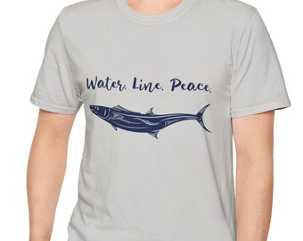 Water Line Peace Fishing Shirt, Deep Sea Angler Gift, Saltwater Fishing T-shirt, Nautical Minimalist Coastal Apparel.