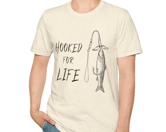 Hooked For Life Fishing Shirt, Minimalist Fishing Hook Graphic Tee, Fisherman Life, Angler Hobby Apparel, Aesthetic Nautical Top
