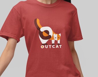 Comfort Colors Outcat Graphic Tee, Modern Geometric Cat Shirt, Quirky Minimalist Streetwear, Abstract Cat Lover T-Shirt