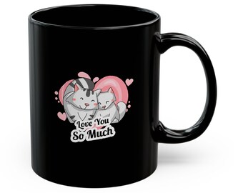 Taza de cerámica negra con forma de corazón de gato "Te amo tanto", regalo de San Valentín