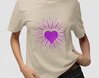 Boho Purple Heart Sunburst Shirt, Celestial Graphic Tank Top, Spiritual Crewneck Sweatshirt