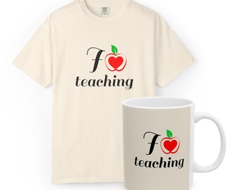 Teacher Heart Apple Gift Set - Comfort Colors T-Shirt and Ceramic Mug Duo