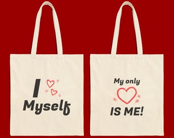 Bolso de lona de algodón con mensaje "Amor propio", "Me amo a mí mismo" o "Mi único corazón"