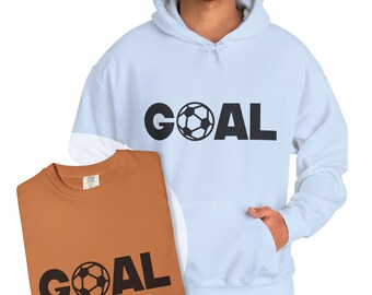 Sudadera con capucha Gildan de peso pesado con silueta de portería de fútbol y colores cómodos