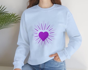 Camisa bohemia con corazón morado y rayos de sol, camiseta sin mangas con gráfico celestial, sudadera espiritual con cuello redondo