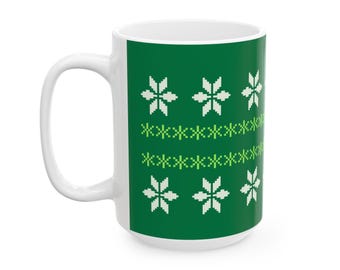 Taza nórdica de copo de nieve, taza de café con estampado de punto invernal, taza acogedora escandinava, 325 ml o 430 ml