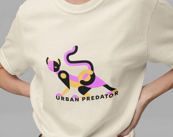 Urban Predator Comfort Colors 1717 Shirt, Abstract Geometric Cat T-Shirt, Trendy Graphic Tee, Streetwear Minimalist Cat Lover Gift