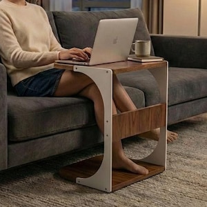 C-Table & Sofa Side Table - Laptop Stand for Sofa - Luxury Stainless Steel and real Wood - Modern Design - Modern Computer Desk "Avila"