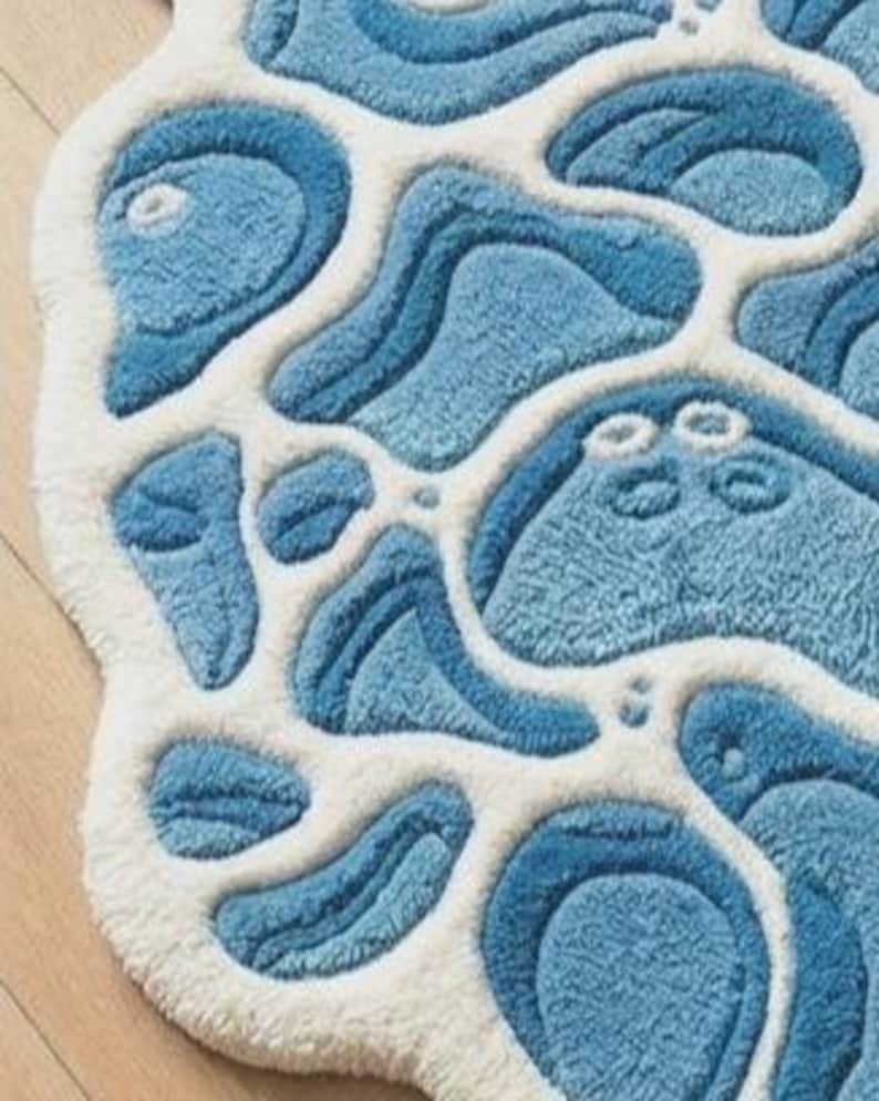 Topographic Abstract Background Abstract Blue Tufted Area Rug, Organic Modern Carpet, Soft Plush Floor ...