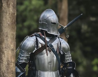 Mittelalterlicher Barbuta-Plattenpanzeranzug | Handgefertigtes Stahl Ritter Kostüm | LARP & Cosplay