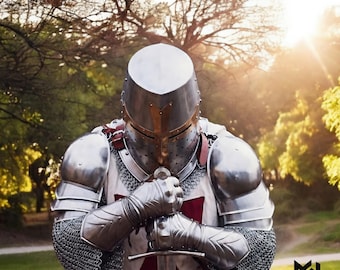 Templar Crusader Knight Armor Set | Medieval Knight Suit | Chainmail & Surcoat Costume
