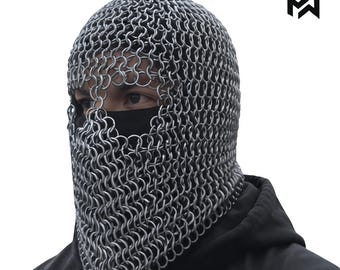 Full face chainmail hood balaclava medieval knight coif chain mail face mask armor viking larp costume reenactment helmet