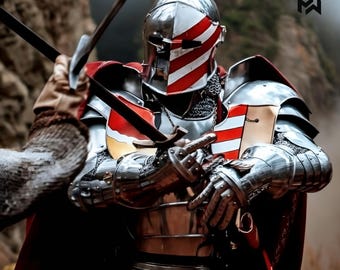 Armadura de acero completa de caballero medieval hecha a mano / Casco Barbuta, Cosplay LARP
