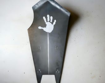 Medieval Steel Heater Shield With Handprint Design For Larp, Cosplay And Reenactment