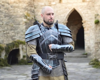 Mittelalterliches Stahlkostüm | handgefertigte Ritterrüstung mit Helm | Larp Fantasy Rüstung | Sca Hema Reenactment