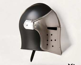 Mittelalterlicher Barbuta Ritterhelm - Silbernes Gesicht mit schwarzer Stahlrückseite Für Cosplay und Larp