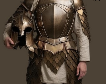 Handmade owl inspired king’s guard full body armor | golden steel medieval knight armor suit | larp sca reenactment | custom made