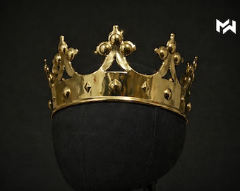 Handmade Gold Medieval Crown Renaissance Royal King Crown Tudor Crown Queen Headpiece Cosplay Wedding Crown Regal Costume Accessory