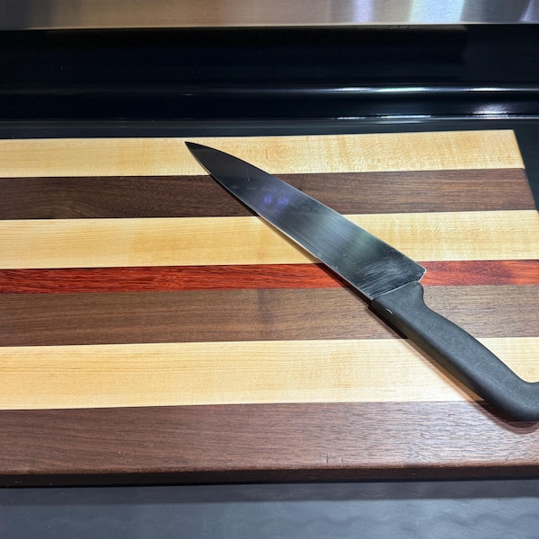 Bloque de carnicero de madera dura hecho a mano / Arce, nogal negro, padauk