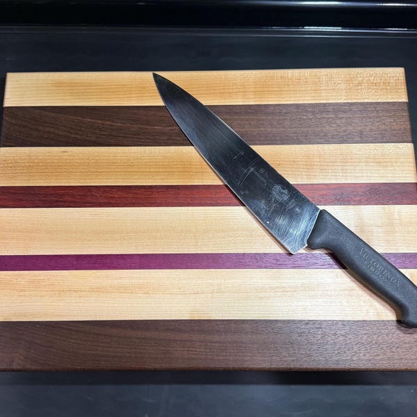 Bloque de carnicero de madera dura hecho a mano / Arce, nogal negro, corazón morado, palo rojo
