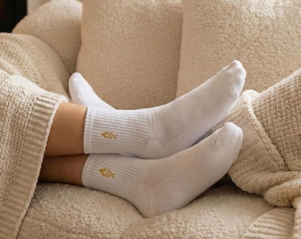 Wax Wedding Anniversary Gift - Personalized Organic Cotton Socks - French Design - Wax Symbol - DuoGemma Logo
