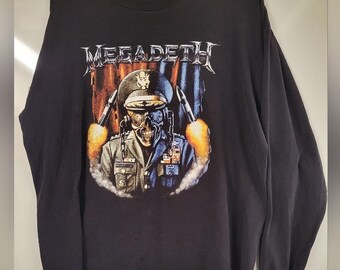 Thrashed Vintage Megadeath GRAIL Faded Black Long Sleeve Shirt Anvil, XL