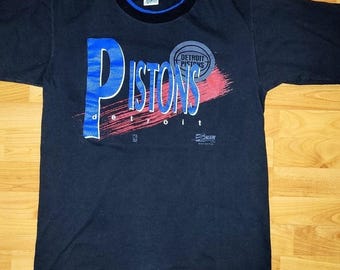Salem Vintage Detroit Pistons Rare Double Collar/Sleeves Retro Tee, 1990 Large