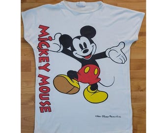 Vintage Disney Mickey Mouse Ladies Sleepwear, White Tee Stretchy Med/Large