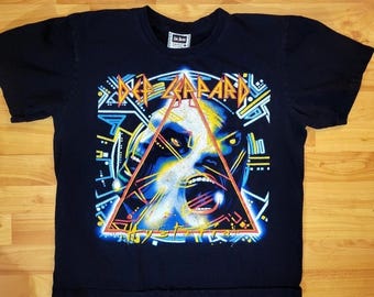 Vintage Def Leopard Large Black Graphic Histeria Tour Band T 1990s Single Stitch