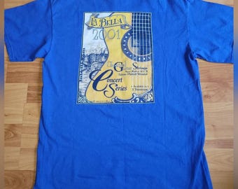 Vintage Musical La Bella Blue Concert Series Guitar Graphic T-Shirt, Medium