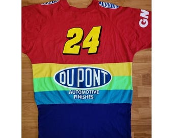 Vintage NASCAR Jeff Gordon Dupont Tee Chase Racewear Rainbow Life Savers AOP XLT