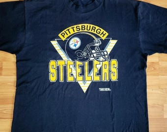 Vintage Pittsburgh Steelers Black T-shirt, Rare XL Trench USA Tag Single Stitch