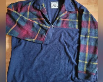 Vintage Bugle Boy Plaid Fleece XL Sweater Half Zip Lumberjack Grandpacore style