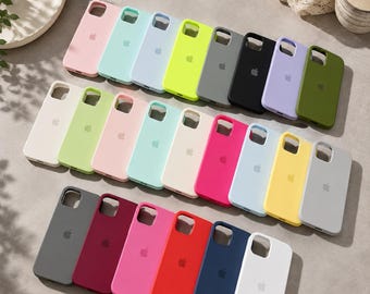 Coque en silicone liquide pour iPhone avec logo | Coque souple, antidérapante et antichoc avec protection anti-traces de doigts | Compatible avec iPhone 11 à 18