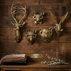 Brass Animals Head Wall Decor Rustic Wildlife Resin Boho Animal Sculpture