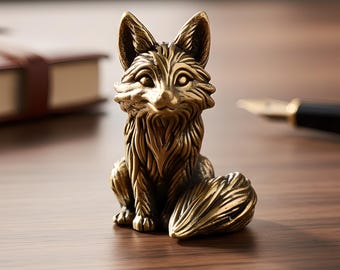 Vintage Brass Fox Figurine Small Animal Statue, Collectible Desk Shelf Home Decor Gift